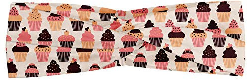 ABAKUHAUS Dessert Bandeau, Puffy Petits gâteaux avec Arrosé crème fouettée sur le dessus coloré Glaçage, Serre-tête Féminin Élastique et Doux pour Sport et pour Usage Quotidien, Coral Peach brun foncé