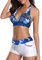 Durio Bikini Damen Set Bikini Verstellbar Zweiteiliger Badeanzug Push Up Bikini mit Hotpants Weiß mit Blauen Blumen EU 36 (Herstellergröße S)