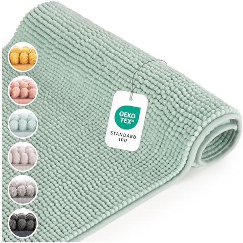 Blumtal Badematte 50x80 cm Chenille - OEKO-TEX zertifizierter Badteppich - Badematten & Badteppiche - Duschvorleger - Badvorleger rutschfest waschbar - Badematten - Bath Mat - Bad Teppich in Opal Blau