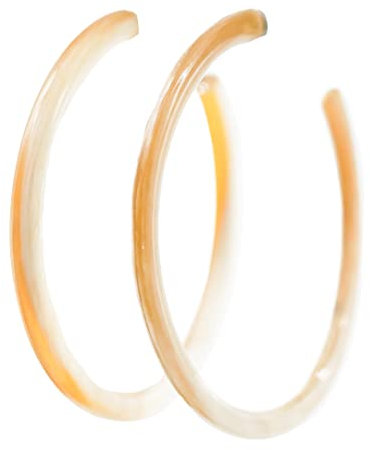 Feliss Creolen Damen Ohrringe aus 100% Horn weiß marmoriert. Boho Schmuck Earrings Kreolen groß 60mm Hoops Ohrring Stecker rund halbkreis für Frauen