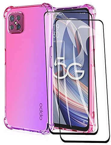 WEIOU Funda para OPPO Reno 4Z 5G (Reno4 Z) + 2 Cristal Templado, Carcasa Protectora Antigolpes Suave TPU Silicona Caso Anti-Choques Resistente a los Arañazos (Pink Purple)