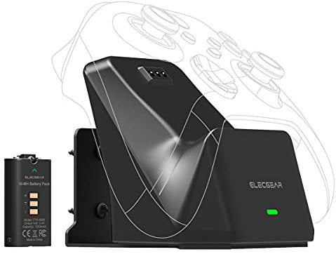ElecGear Xbox Solo - Estación de Carga con batería Recargable de 1200 mAh, Soporte de Pared y Escritorio USB, Cargador de Mando de Juegos para Xbox Series X|S, Xbox One, S, X Controlador inalámbrico