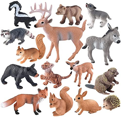 ELECLAND 15Pcs Figurines d'animaux de la forêt Miniatures Créatures des Bois Woodland Cake Topper pour Enfants d'anniversaire, Décorations de fête de Noël
