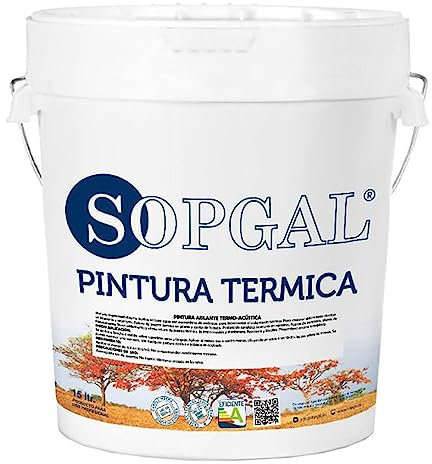Sopgal Pintura Térmica Anti-Calor Transitable Terrazas y Azoteas: (Blanco, 15L) - Aísla del calor, baja la temperatura interior de la vivienda y evita la radiación solar