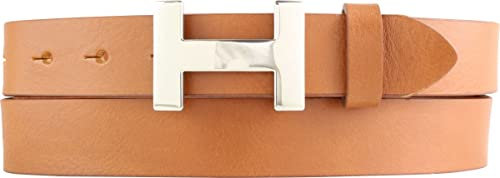 BELTINGER Damen-Gürtel HANNA aus Vollrindleder 3 cm | Schmaler Ledergürtel für Damen 30mm | Silber glänzend | Tabac 110cm