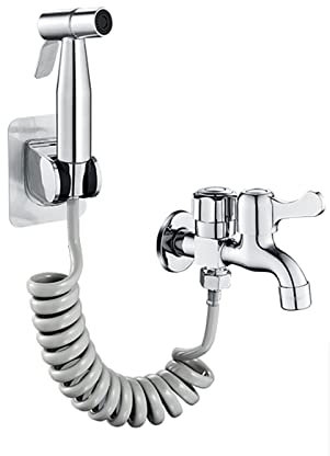BiaoTeng kit douchette wc hygiène intime douchette pour wc suspendu toilette bidet spray bidet toilette wc À Double Mode Avec Tuyau De 5 M G1/2 Double Robinet,brossé
