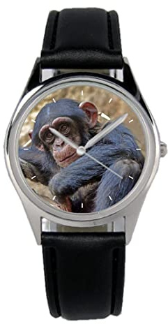 KIESENBERG Armbanduhr AFFE Schimpanse Zoo Zoowärter Geschenk Artikel Idee Fan Damen Herren Unisex Analog Quartz Lederarmband Uhr 36mm Durchmesser B-5782
