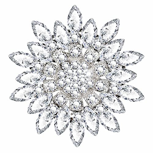 KristLand Kristall Blumen Brosche Braut Brosche Art Deco Retro Silberton Hochzeit Verlobung Party Brautjungfer Geschenk für Frauen Damen Mädchen