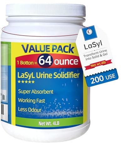 LaSyL Super Absorbent Powder - 200 Use, Solidify Body Fluids in 1 Min - Easy to Port Waste Liquid - for Camping Portable Toilet, Bedside Commodes, Pet Toilet etc-4LB