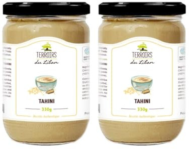 Tahini Libanés Auténtico - 100% Pasta de Sésamo - Rico en Proteínas, Fibras y Antioxidantes, Vegano - Ideal para Hummus y Salsas - Certificado de Comercio Justo - 2x330g - Terroirs du Liban.