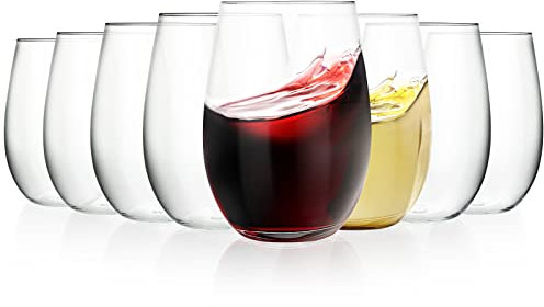 FWEEK Set of 8 Plastic Wine Glasses, 16OZ/450ML Water Juice Glasses Unbreakable Tritan-Plastic Drinking Cups, Stemless Wine Glasses- BPA-Free