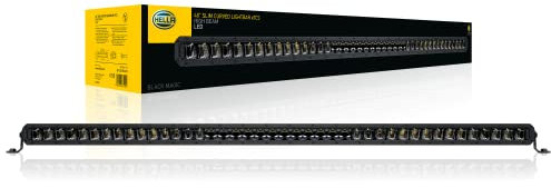 HELLA 1FJ 358 196-521 LED-Fernscheinwerfer - Black Magic Slim Curved Lightbar 40 - 12/24V - 6800lm - schlank/gewölbt - Referenzzahl: 50 - Anbau/Schraubanschluss - ECE - Lichtscheibenfarbe: glasklar - Kabel: 2000mm - vorne