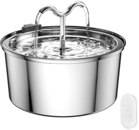 Keimi Stainless Steel Cat Fountain, 3.2L Cat Water Fountain for Drinking, Super Silent Water Fountain Cat Bowl with Filter for Small Cats, Dogs and Other Pets