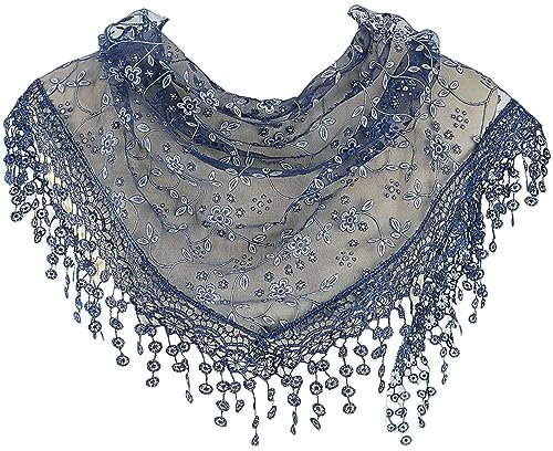 MAIRY Floral Lace Schal mit Dicken Fransen - Damen Haar Schal Schwarz Vintage Unendlichkeit DE138004