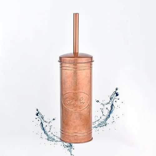 Autumn Alley Copper Toilet Bowl Brush and Holder, Covered Bathroom Toilet Brush for Modern Farmhouse Bathroom Decor, Standing Rustic Toilet Bowl Brush with Holder, Bathroom Decor Sets, Copper