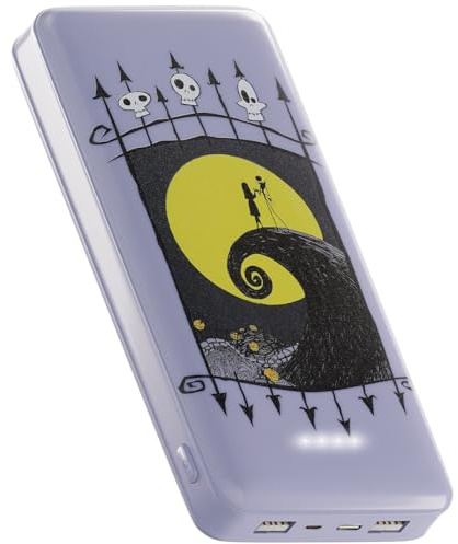Disney Tim Burton's The Nightmare Before Christmas Jack Skellington Batterie externe 10 000 mAh - Chargeur de téléphone portable universel compatible avec port de charge USB - Cadeaux Jack Skellington