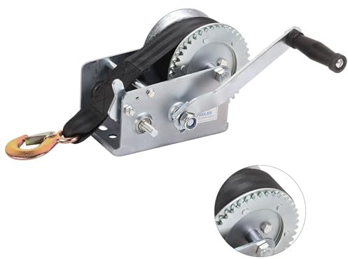 Dawot Boat Trailer Winch 2500lbs Hand Winch Heavy Duty Hook with 7m/22ft Black Strap Hand Crank Ratchet Winch and Ratio 4:1/8:1 Gear 2 Speed Switchable 2 Way for Boat Trailer Marine Truck ATV