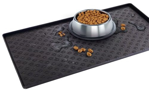 Tapis de Gamelle pour Chiens - VENTEO - Antidérapant et Waterproof - Tapis d'alimentation d'animaux - en Silicone - 48 x 30 cm - Noir
