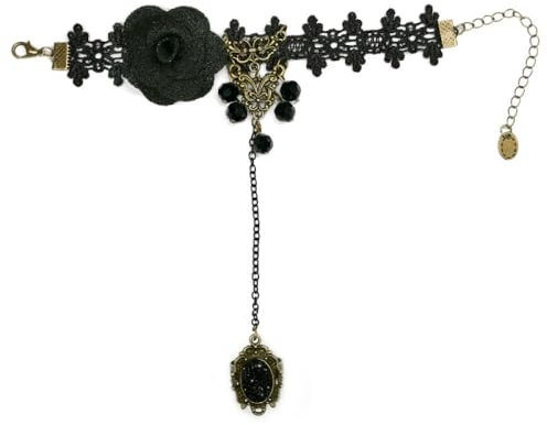 LApooh Gothic-Armbänder Aus Schwarzer Spitze Für Damen, Halloween-Kostümzubehör-Armband, Verstellbares Schwarzes Rosenarmband Mit Ring, Cosplay-Party-Requisiten-Dekoration