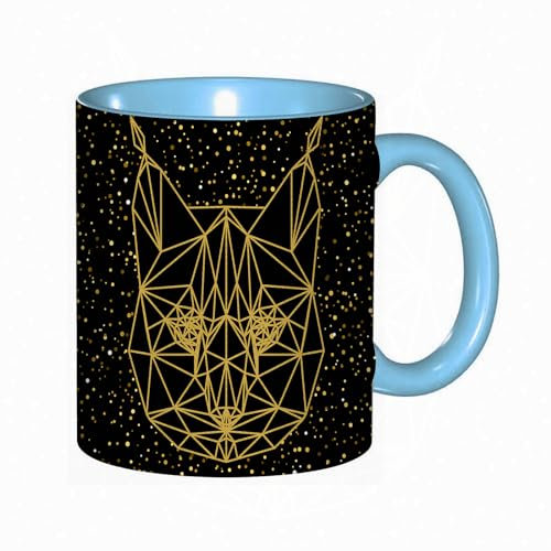 Kaffeebecher Mug,Abstrakter Luchs. Goldene glitzernde Textur. In einer durchgehenden Linie gezeichnetes Porträt,kaffeebecher porzellan, tasse Füllmenge 330 ml - sehr interessante bedruckte Teetassen