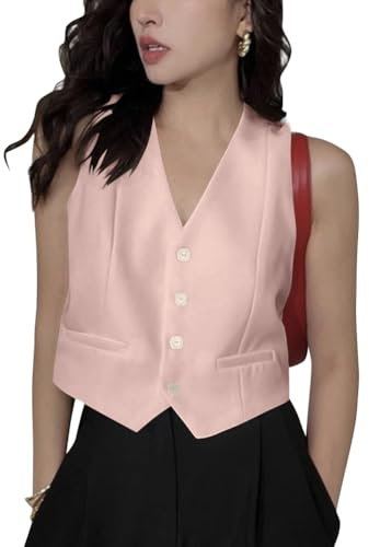 ORANDESIGNE Manteaux sans Manche Femme Y2K Blazer Gilet de Tailleur Veste de Costume sans Manche Manteau sans Manches Couleur Unie Bolero Chic Gilet Col V Travail Formel Business B Rose S