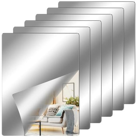 JAOMON Adesivi da Parete a Specchio,6 Pezzi 30x30cm Specchio Adesivo da Parete Sicuro Specchio Non in Vetro Specchio per Armadio,Muro, Specchio Acrilico Adesivo per Decorazioni Murali Casa