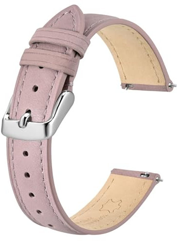 BISONSTRAP Bracelets de Montre en Cuir Élégant, Libération Rapide, Bracelet de Montre pour Femmes et Hommes, 14mm, Rose Clair (Boucle Argentée)