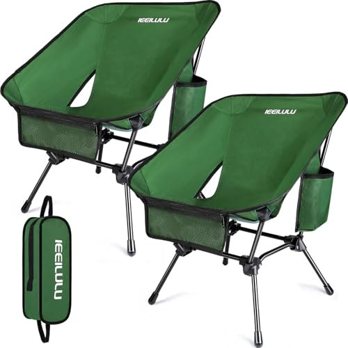 JONRRYIN Campingstuhl Faltbar, Portable Klappstuhl Camping Ultraleichter Camping Stuhl Strandstuhl mit DREI Seitentaschen und Stabile Rückwand für Outdoor, Picknick, Strand (2, Grün)