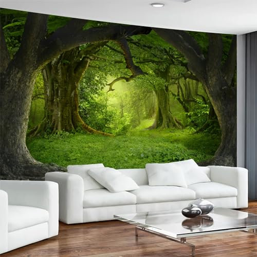 Arsey Wandteppich Wald Wandtuch Baum Wand Teppich Tapisserie Nebel Wandbehang Gras Natur Landschaft Wandteppiche Wandtuch Boho Deko Schlafzimmer, Grün, Extra Großer 300x180cm