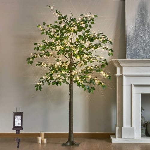 LITBLOOM Ficus lumineux - Guirlande lumineuse de 1,8 m - 264 LED - Arbre de verdure artificiel avec lumières pour la maison, la cheminée, le salon - Décoration intérieure