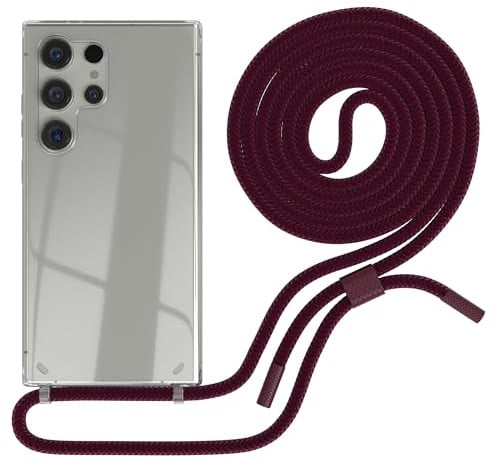 EAZY CASE - Handykette kompatibel mit Galaxy S24 Ultra - dünne Handyhülle für Galaxy S24 Ultra Hülle mit Band als Fallschutz Kette zum Umhängen transparente Hülle Silikon in Beere