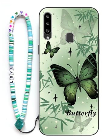 Sinyunron Hülle Kompatibel mit Samsung Galaxy A20S,Handyhülle 2-in-1 Hybrid Set [Stoßfeste TPU Schutzhülle+Gemusterte Rückseite],Handy Schutzschale mit Buntes Schlüsselband,Schmetterling-01