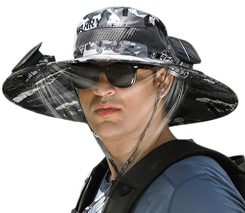 demaxiyad Fächerhut,Mütze mit Fächer | Kühlhut mit Ventilator, Sommer-UV-Schutz mit breiter Krempe, 3 einstellbare Windgeschwindigkeiten - Solarkühlhut, atmungsaktiver Fischerhut, USB-Solaraufladung