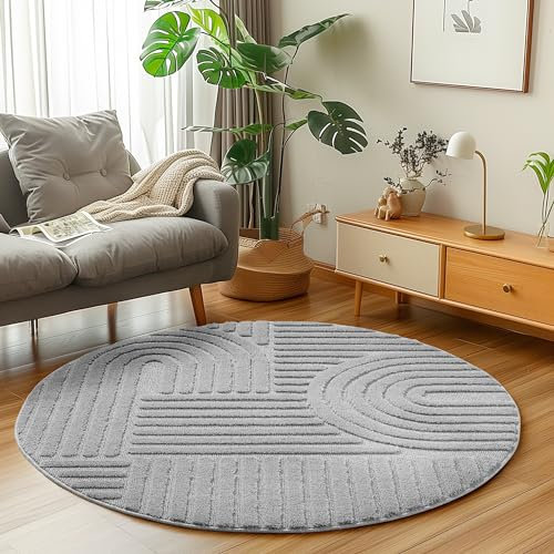 Carpetsale24 Teppich Rund 200 cm Grau, Hochflor Wohnzimmer Teppich, Weich & Flauschig, Skandinavisch Boho Stil, Langflor Shaggy, Pflegeleicht, Jute Rückseite