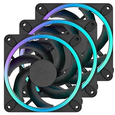 Fractal Design Momentum 12 RGB-Silent PC Case Fan-120 mm-ARGB Gen2-16 LEDs-Liquid Crystal Polymer LCP blades-FDB Fluid Dynamic Bearing-Cooling Performance-Powerful Airflow-Quiet Operation-Black-3 pack