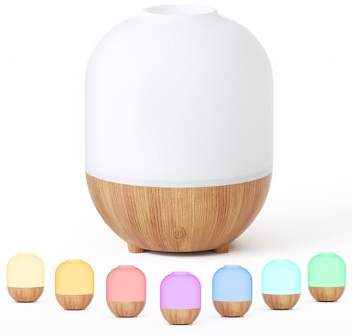 SALUBRITO Aroma Diffuser, 100ml Ultraschall Aromatherapie Diffusor für Ätherische Öle, Weiß Holzmaserung Diffuser für Duftöl, Kleiner Diffuser für Zuhause Büro, Geschenk für Frauen