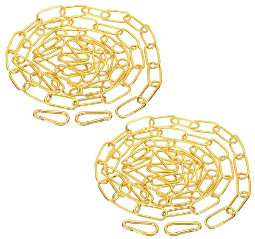 PATIKIL 2 Stück Kette zum Aufhängen mit 4 Karabiner 182cm Metallkette 3mm Starke Gliederkette Eisenketten Verlängerung Absperrketten für Blumenkorb Hundekette Lampenkette, Goldton