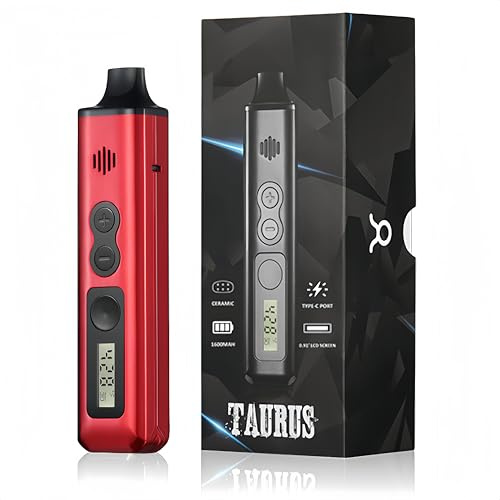 Vaporizador de Hierbas Secas Taurus, Pantalla OLED y Control de Temperatura, Cámara de Calentamiento Cerámica, Calentamiento Rápido de 40s (rojo)