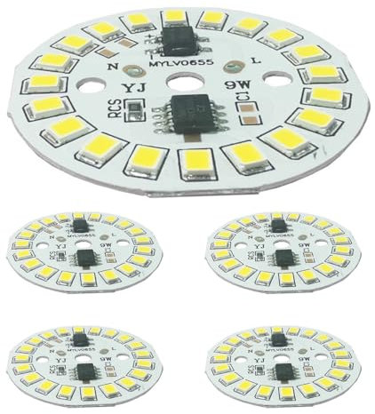 ADZJOY Placa de luz LED de Alto Voltaje de 220 V, 5/10 Piezas, Placa de luz Lineal de 2835 Bombillas, Fuente de luz de Placa de luz LED sin Controlador de 3-15 W(Positive White,5PCS_9W(40MM))