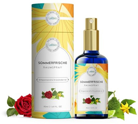 LEBBIO Sommerfrische Raumspray 50ml [100% NATURREIN] Natürliches Duftspray, Erfrischender Sommerduft aus Geranium, Pfefferminz, Bergamotte und Ylang-Ylang - Aromadiffuser, Aromatherapie - motivierend