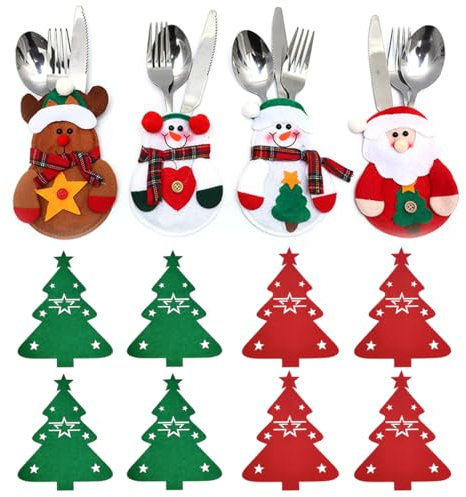 EIHI 12 Pièces sac à couverts de noël pour noël, Noël couverts titulaire, Porte-Couverts de Noël, Sac de Vaisselle de Noël, Sac à Couverts Noël, Porte-Argenterie de Noël