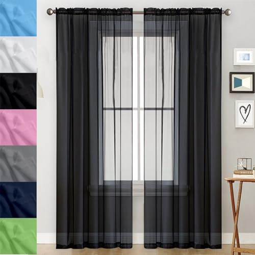 GAIFNAG Rideaux de Porte Chenille 100 x 220 cm 100% Polyester/Transparent Intérieurs Rideau à Oeillets, Rideau de Fenêtre à Œillets pour Mariage de Noël Chambre, Noir