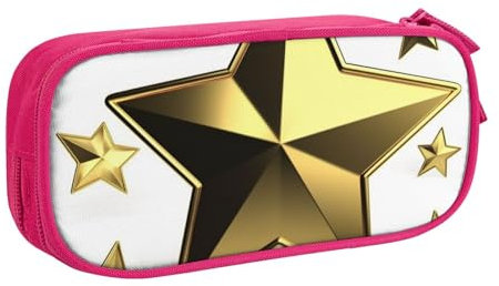 ANABPRMA Trousse à crayons Gold Star - Grande capacité - Double couche - Avec 2 poches principales zippées - Organiseur multifonction pour l'école, le bureau, les voyages, rose, Taille unique, Trousse