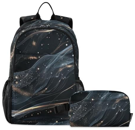 Amooorous Mochila transparente fluida con fondo negro con lonchera para niños, mochilas escolares para niñas con lonchera para niños de 7 a 10 años, Fluido transparente con fondo negro
