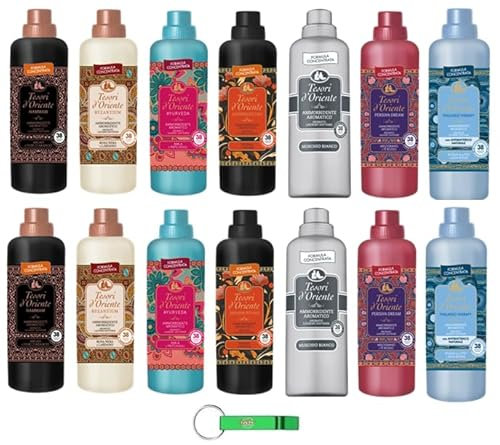 Pacchetto di prova Tesori d'Oriente Liquido Ammorbidente, Tessuto Morbido Muschio Bianco Ayurveda Hammam Byzanthium Japanase Persian Thalasso 14x760ml + Beni Culinari Portachiavi Gratis