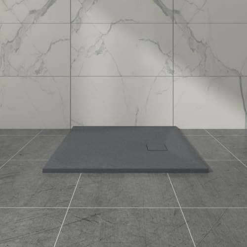 Aquariss SMC Slate Effect Shower Enclosure Tray 900x900mm Square Wetroom Shower Base Anthracite