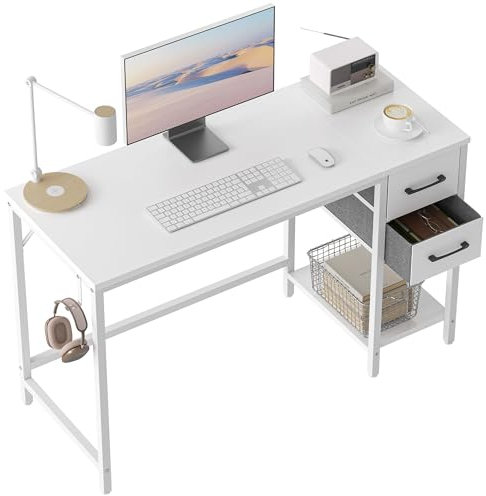 Cubiker Computer Home Office Desk with Drawers, 120x50 cm Small Study Writing Table, Simple Modern PC Desk, White