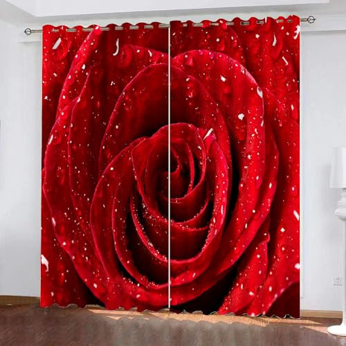 XPINGO 3D Rose Gardinen ösenschal 2er Set B 120 X H 140 cm Blumen Vorhang Blickdicht Kälteschutz Schallschutz Verdunkelung Wärmeisolierende Vorhänge für Wohnzimmer Schlafzimmer（Stil 15-1）