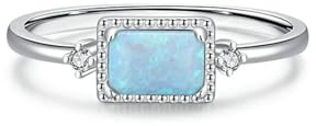 Bishilin Weißgold Ringe Frauen 375/585 Echtgold, Trauring Damen Einzeln Rechteck mit Opal Verlobungsringe Eheringe Nickelfrei Gr.49-61