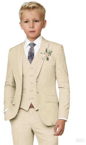 Botong Boys Linen Suit for Summer Wedding 3 PC Notch Lapel Kids Tuxedos Toddler Formal Wear Champagne 10T